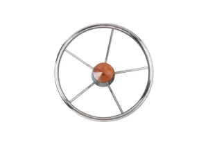 RVS stuurwiel met houten dop 35 cm