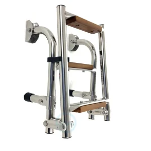 RVS zwemtrap 2+1 treden met teakhout